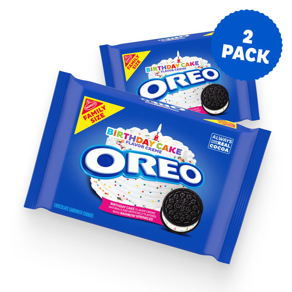 Birthday Cake Creme Chocolate Sandwich Cookies, Family Size, 2 Pack
